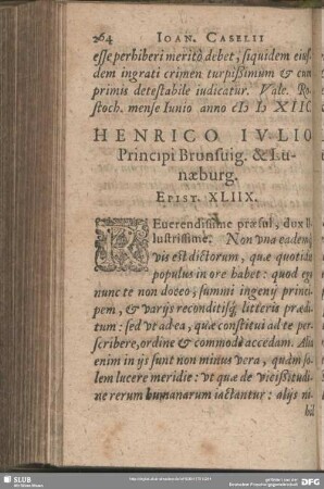 Henrico Iulio Principi Brunsvig. & Lunaeburg. Epist. XLIIX.