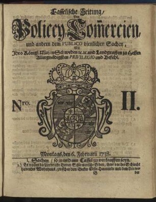 Nro. II, Montags, den 6. Februarii 1738