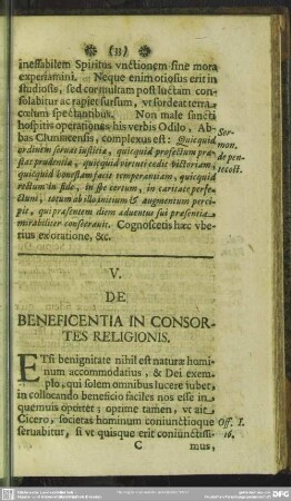 V. De Beneficentia In Consortes Religionis
