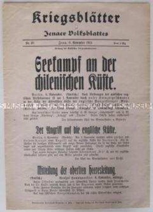 Extrablatt des "Jenaer Volksblattes" u.a. zum Seekrieg gegen England vor Südamerika