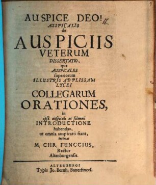 Auspicilias de auspiciis Veterum dissertatio