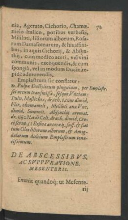 De Abscessibus. Ac Suppuratione Mesenterii.