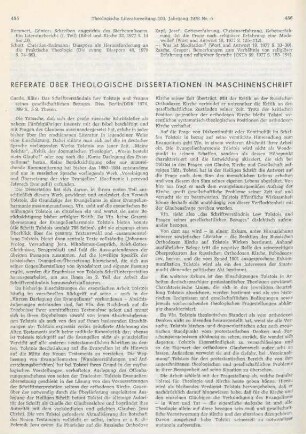 Referate über theologische Dissertationen in Maschinenschrift