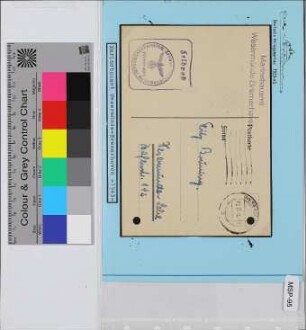 Feldpost-Dienstpostkarte, Schiffsname/Landeinheit: Marinebauamt Wesermünde-Bremerhaven; Frankatur, Mi.-Nr.: [Keine]; Poststempel: Masch.-Stpl: Wesermünde a 02.12.43.-10; Nebenstempel: Feldpost Kriegsmarinestandortbauamt Wesermünde