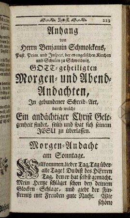 Morgen-Andacht am Sonntage. - Morgen-Andacht an der Mittwoche.