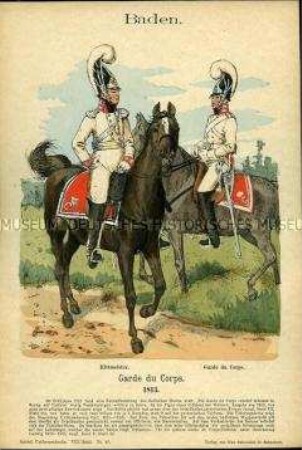 Uniformdarstellung, Rittmeister und Gardist der Garde du Corps, Großherzogtum Baden, 1813.