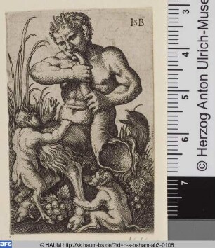 Satyr, auf einem Horn blasend
