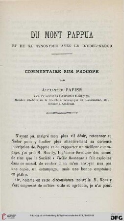 Sér. 2: Du Mont Pappua et de sa synonymie avec le Djebel-Nador