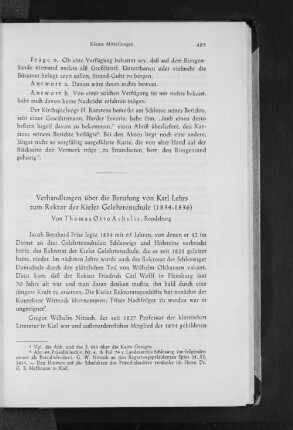 Verhandlungen über die Berufung von Karl Lehrs zum Rektor der Kieler Gelehrtenschule (1834-1836)