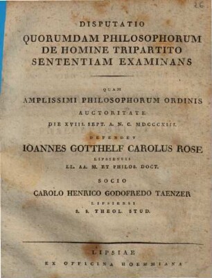 Disputatio quorumdam philosophorum de homine tripartito sententiam examinans