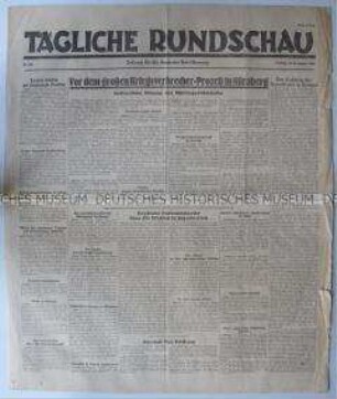Sowjetische Tageszeitung für die deutsche Bevölkerung "Tägliche Rundschau" u.a. mit einem Vorausblick auf die Nürnberger Prozesse und die Regierungsbildung in Frankreich