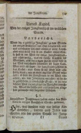 Viertes Kapitel. Von der ewigen Jungfrauschaft im weltlichen Stande.