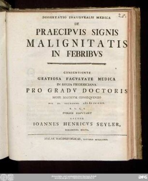 Dissertatio Inavgvralis Medica De Praecipvis Signis Malignitatis In Febribvs