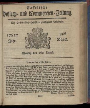 34tes Stueck, Montag den 25ten August. 1783