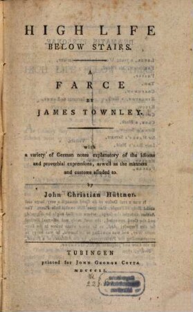 High life below Stairs : A farce, 1. Text. - 1802