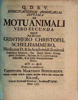 Exercitationum medicarum VIIma de motu animali vero secunda