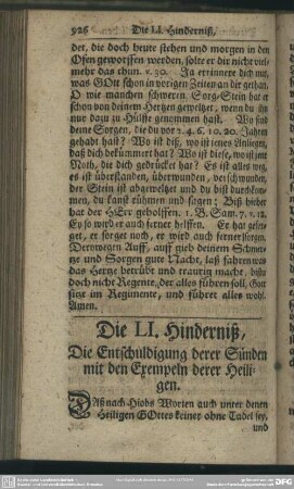 Die LI. Hinderniß. Die Entschuldigung derer Sünden mit den Exempeln derer Heiligen