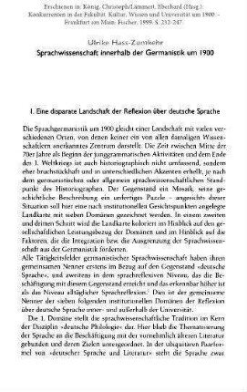 Sprachwissenschaft innerhalb der Germanistik um 1900