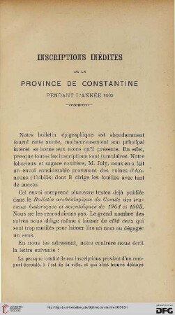Sér. 4: Inscriptions inédites de la province de Constantine pendant l'année 1905