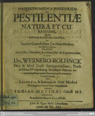 De pestilentiae natura et curatione
