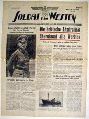 Kriegszeitung "Soldat im Westen" u.a. zum 40jährigen Dienstjubiläum von Generalfeldmarschall Keitel