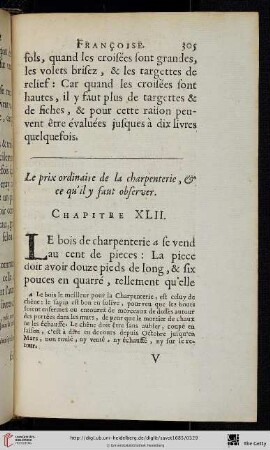 Chap. 42. : Le prix ordinaire de la charpenterie, & de ce qu’il y faut observer