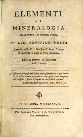 Elementi di Mineralogia analitica e sistematica