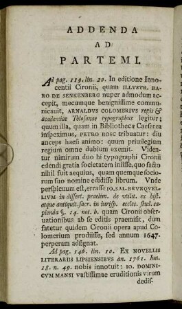 Addenda ad Partem I.