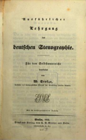 Ausführlicher Lehrgang der deutschen Stenographie