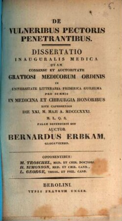 De vulneribus pectoris penetrantibus : Diss. inaug. med.