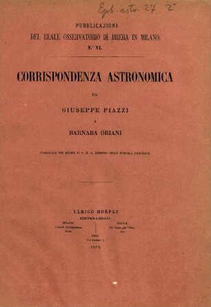 Corrispondenza astronomica fra Giuseppe Piazzi e Barnaba Oriani