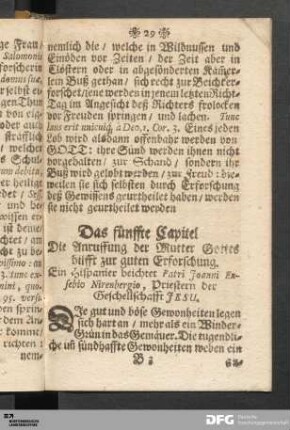 Das fünffte Capitel Die Anruffung der Mutter Gottes hilfft zur guten Erforschung.