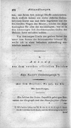 Auszug aus dem neuesten officiellen Berichte von Kapt. Baudin´s Entdeckungsreise : mit Anmerkungen