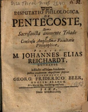 Disputatio Philologica. De Pentecoste