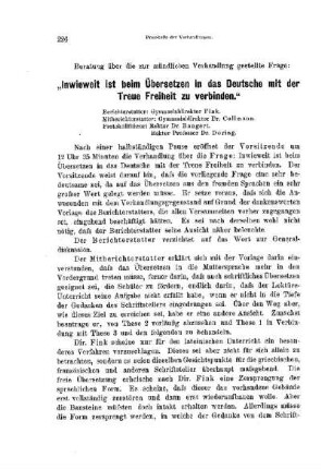 Inwieweit ist beim Übersetzen in das Deutsche mit der Treue Freiheit zu verbinden? : [Protokolle der Verhandlungen]