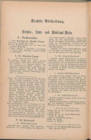 Sechste Abtheilung. Kirchen-, Schul- und Medicinal-Wesen.