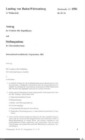 Antrag der Republikaner: International-sozialistische Organisation JRE