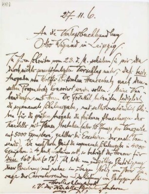 Brief an den Verlag Otto Wiegand