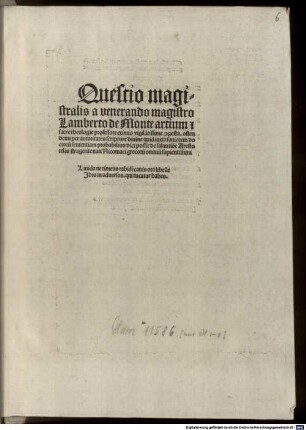 Quaestio de salvatione Aristotelis : mit Gedicht auf den Autor 'Livida ne timeas ...' (Walther, Initia 10372) und 'Te decet eterne ...'