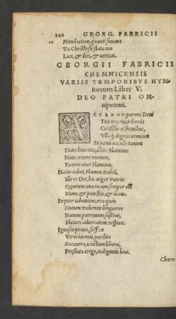 Georgii Fabricii Chemnicensis Variis Temporibus Hymnorum Liber V.