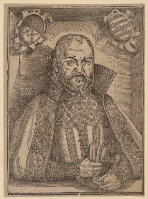 Bildnis August, Kurfürst von Sachsen, mit sächsischem Wappen