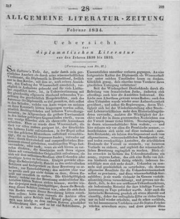 Übersicht der diplomatischen Literatur aus den Jahren 1830-33 (Fortsetzung von Nr. 27)