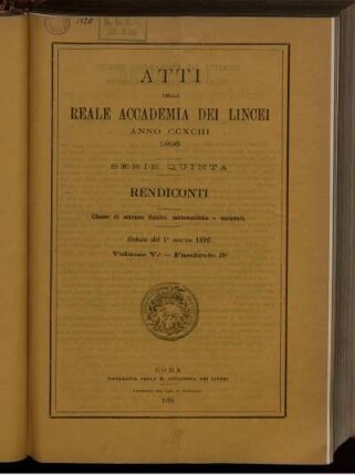 Seduta del 1 marzo 1896. Volume V. - Fascicolo 5.