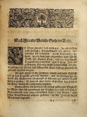 Warhafftiger und gründlicher Entwurff, worauff das entzwischen dem Fürstl. Stifft St. Gallen und der Landschafft Toggenburg nunmehro lange Zeit obgeschwebte Streit geschäfft eigentlich beruhe