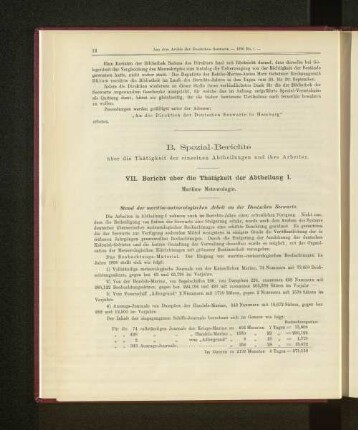 VII. Bericht über die Thätigkeit der Abtheilung I. Maritime Meteorologie.