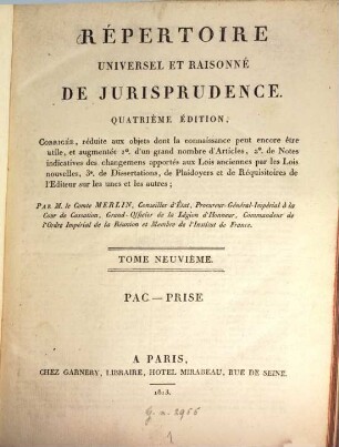 Répertoire universel et raisonné de jurisprudence, 9. Pac - Prise