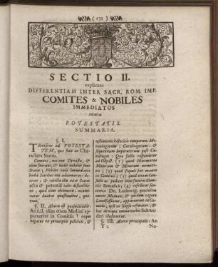Sectio II. explicans Differentiam Inter Sacr. Rom. Imp. Comites & Nobiles Immediatos intuitu Postatis.