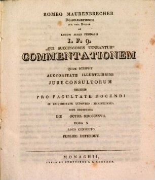 Ad locum iuris feud. I. F. 9. "Qui successores teneantur" commentatio