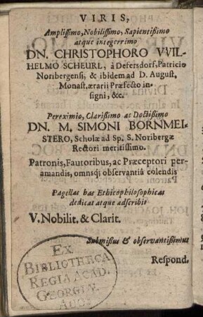 Viris, Amplissimo, Nobilissimo [...] Dn. Christophoro Wilhelmo Scheurl [...]