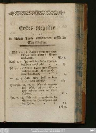 Erstes Register derer in diesem Theile enthaltenen erklärter Schriftstellen.